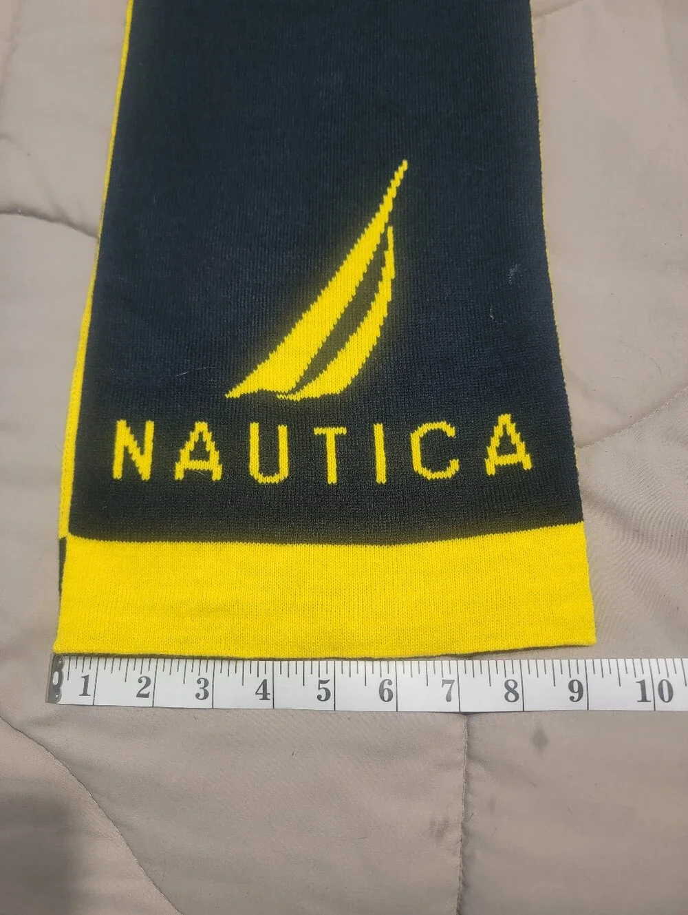 Nautica Navy Blue & Yellow Logo Knit Scarf